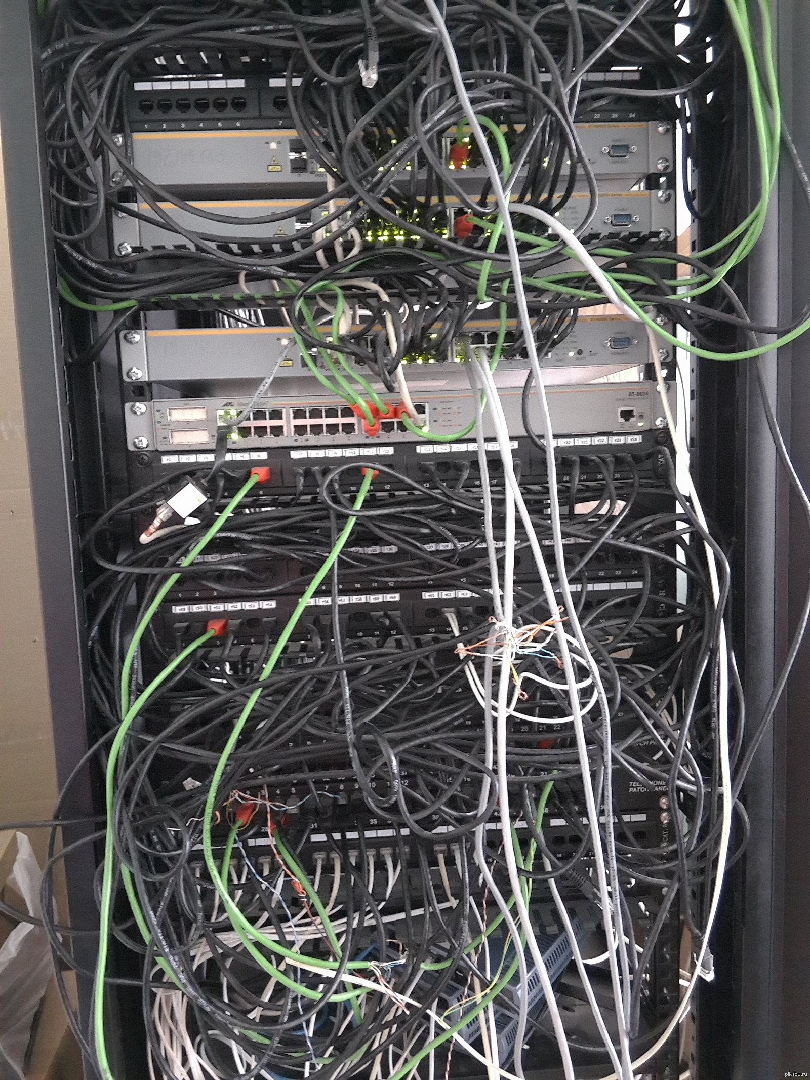 Серверный шкаф с проводами