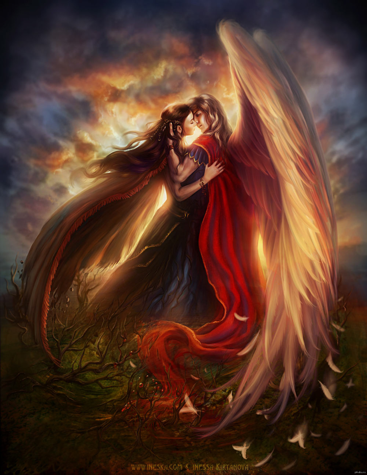 Angel s love. Ангел и демон. Ангел фэнтези. Любовь ангела. Рисунки фэнтези.