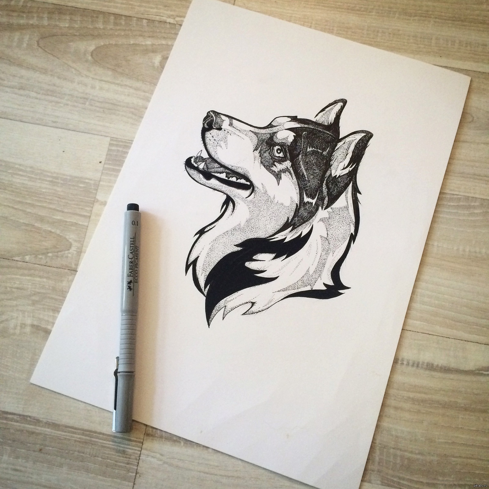 Рисунок волка в скетчбуке