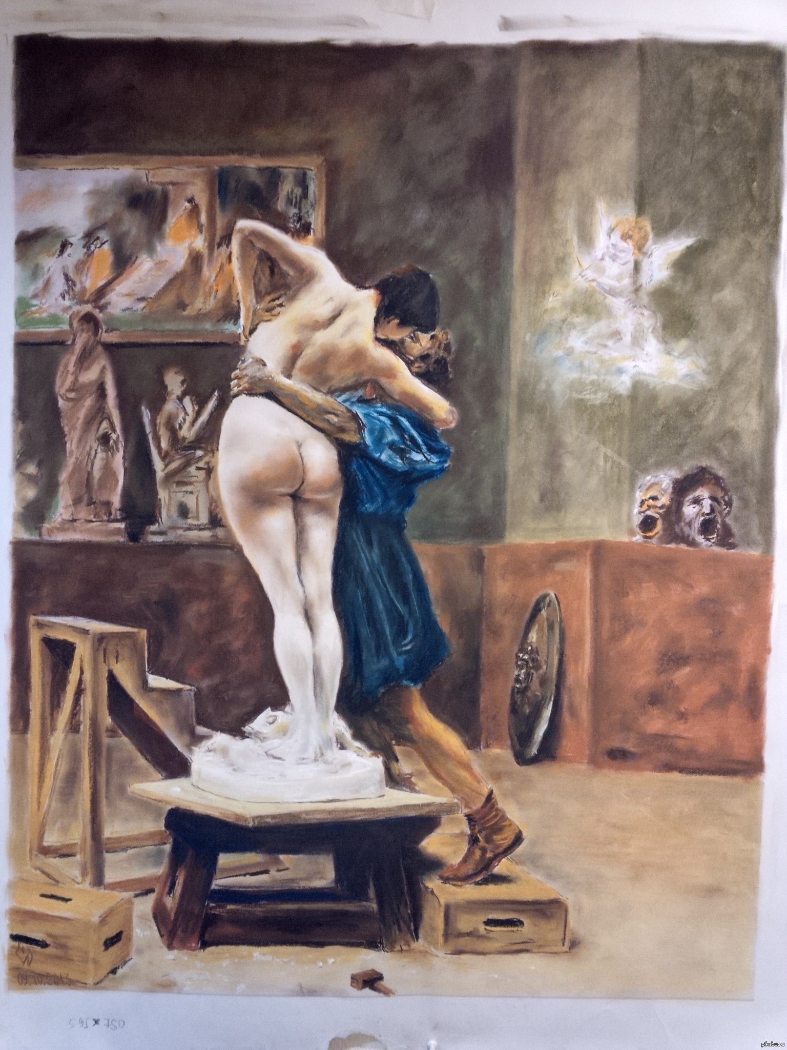 Learning to draw by copying masterpieces - 2. Pastel, Pygmalion and Galatea, 1890. - NSFW, My, Pastel painting, Pastel, Dry pastel, Drawing, Self-taught artist, Art