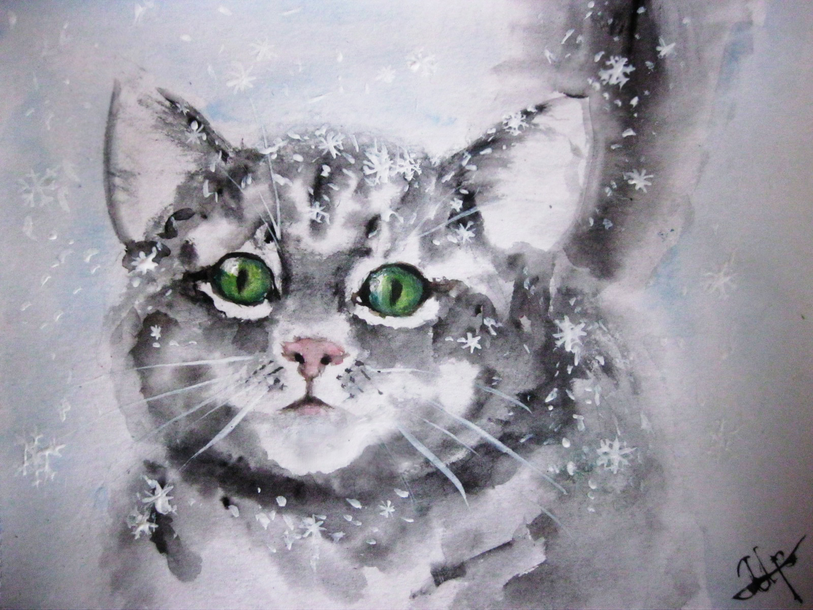 Just a winter cat - My, cat, Drawing, My