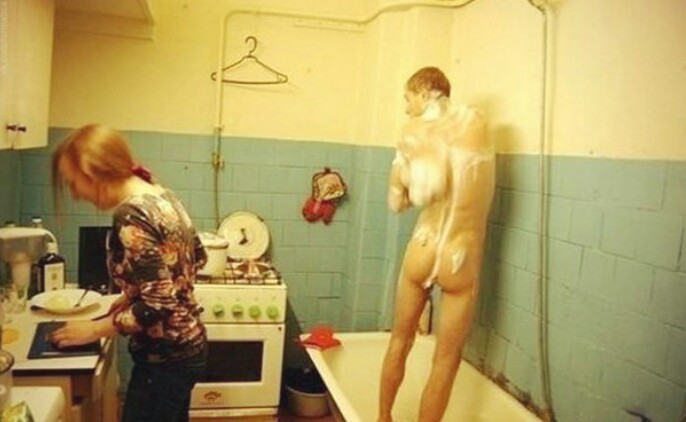 In the bathroom.. - NSFW, Bathroom, Girls, Naked guy, Its own atmosphere, Longpost, Khrushchev