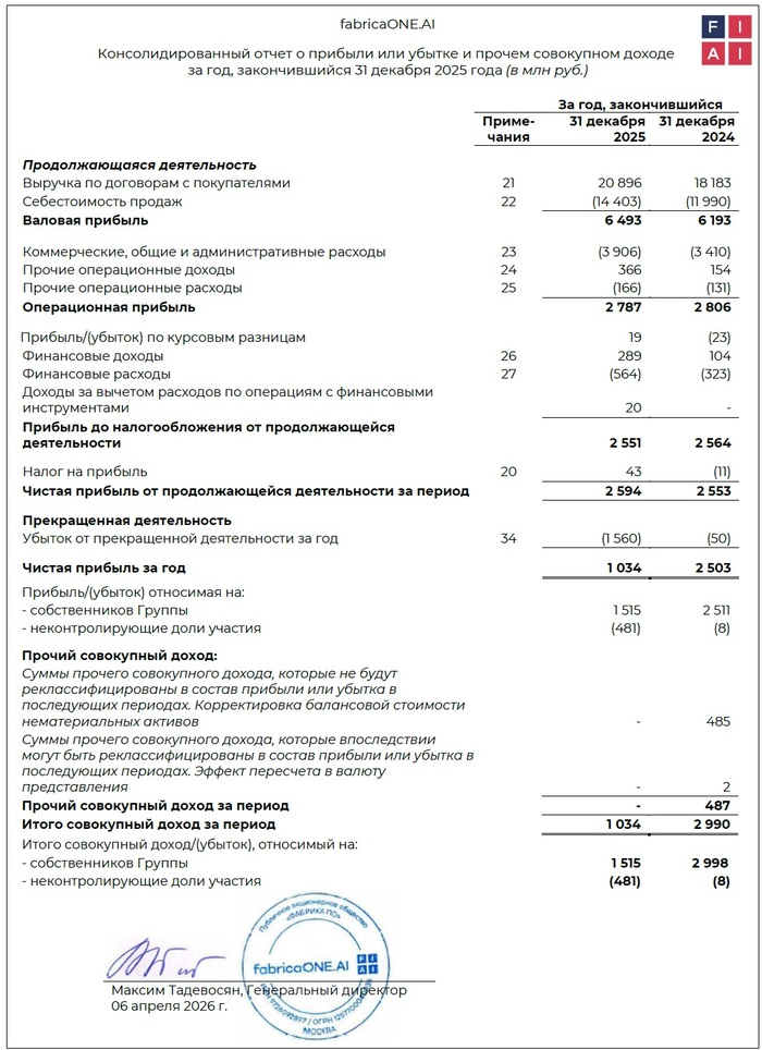 Источник: отчет ПАО «Фабрика ПО» по МСФО за 2025