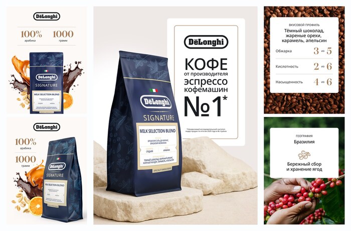 Кофе в зернах Delonghi Signature MILK Selection Blend Coffee 1 кг Арабика