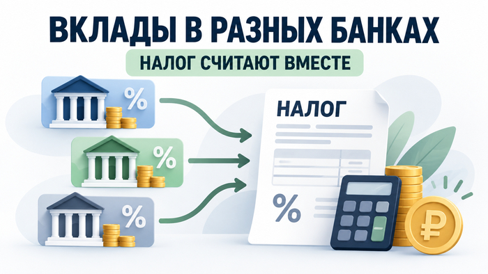 Деньги лежат в трёх банках. Налоговая всё равно сложит проценты: как считается налог по вкладам