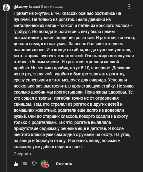 Комментарий под видео про рогатку